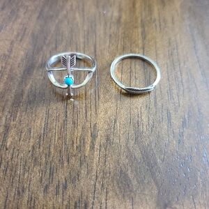 Sterling Silver Arrow Stackable Ring Set with Turquoise Accent